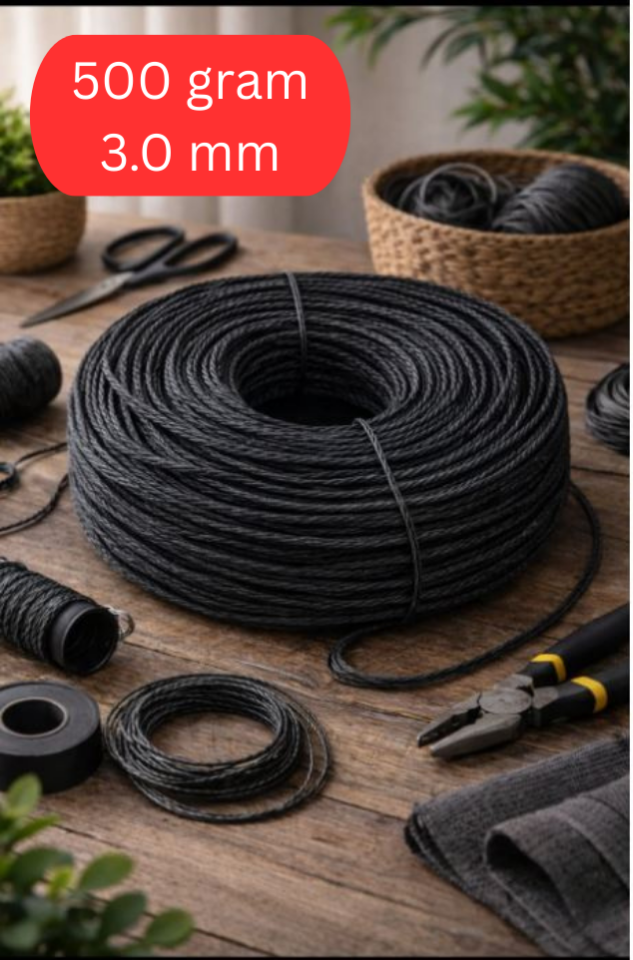 Kraft İp, 500 gram 3.0mm, Doğal Bükümlü Rafya İp, Çanta Sepet Uyumlu, Naturel, Çanta Yapım İpi, Siyah