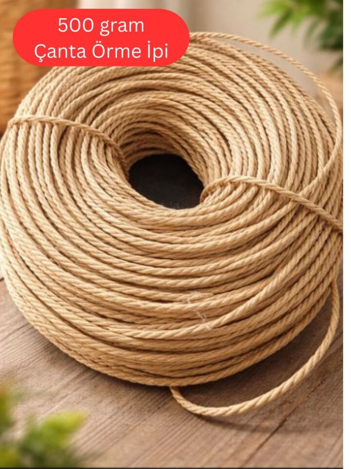 Kraft İp, 500 gram 3.0mm, Doğal Bükümlü Rafya İp, Çanta Sepet Uyumlu, Naturel, Çanta Yapım İpi,  Naturel Hasır